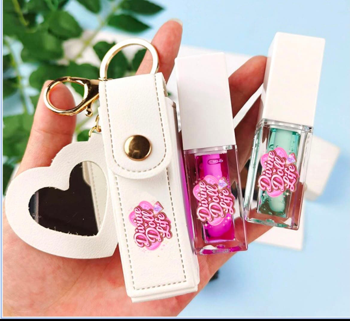 Lip Oil, Leather and Heart Mirror Set